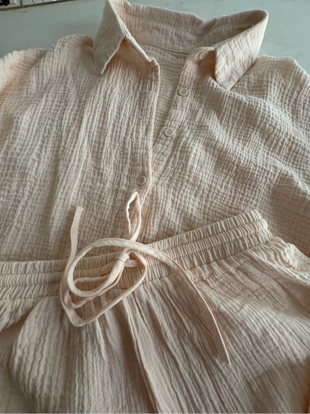 100% Cotton Gauze Button-Down Top and Shorts Set - Picture 2 of 9